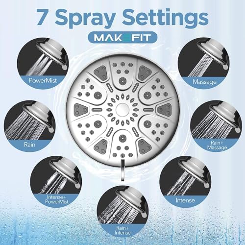 Filtered Shower Head with Upgraded Activated Carbon Filter - High Pressure Shower Head with Hard Water Softener - 7 Settings Bathroom Rain Showerhead to Remove Chlorine and Heavy Metals