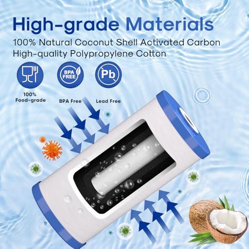5 Micron 10" x 4.5" Whole House Water Filter Compatible with GE FXHTC, GXWH40L, RFC-BBSA, W50PEHD, Whirlpool WHKF-GD25BB, GXWH35F, GNWH38S, Dupont WFHD13001, Pentek R50-BB, 4WH-HDGR-F01 4PACK
