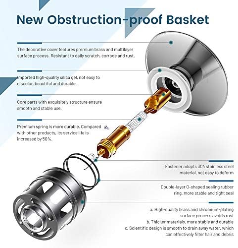 Vessel Sink Drain Assembly, Pop-up Drain With Detachable Basket Stopper, Anti-Explosion And Anti-Clogging Strainer, Overflow, Oil Rubbed Bronze, RWF083K