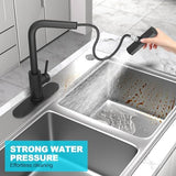 Matte Black Single Hole Kitchen Faucets with Pull Down Sprayer, Single Handle, High Flow Water, Pull Out Tap, Stainless Steel Sink Faucet, Suitable for Farmhouse Camper Laundry Rv Bar