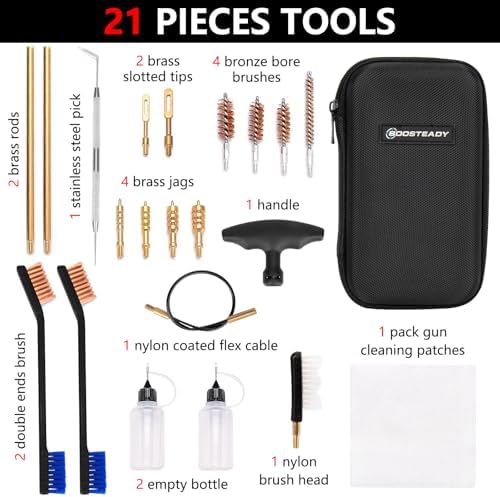 BOOSTEADY Universal Handgun Cleaning kit .22,.357,.38,9mm,.45 Caliber Pistol Cleaning Kit Bronze Bore Brush and Brass Jag Adapter