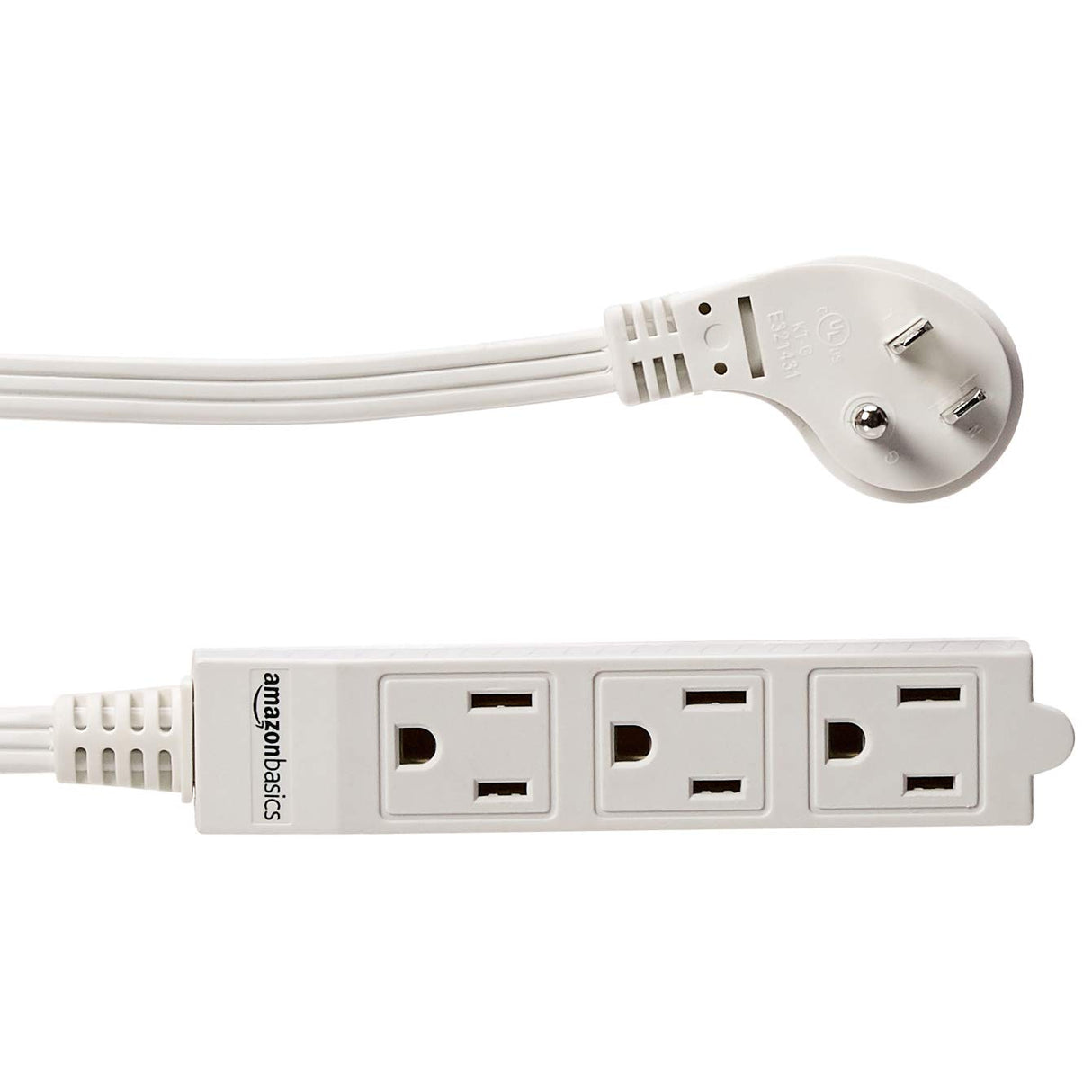 Amazon Basics 3-Prong Indoor Rectangle Extension Cord Power Strip, Flat Plug, Space-Saving, Grounded, 13 Amps, 1625 Watts, 125 VAC, 6 ft, White, 2-Pack