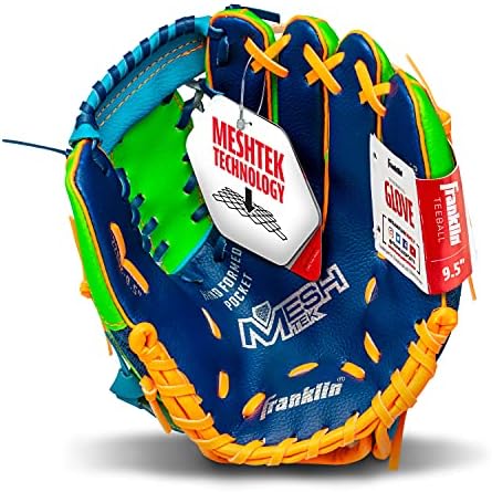 Franklin Sports Kids Baseball Glove + Ball Sets - Meshtek Youth Teeball Gloves for Kids + Toddlers - Left + Right Hand Throw Mitts + Glove Sets with Foam Balls - Boys + Girls Gloves - 9.5" Inch