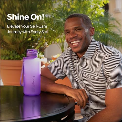 Hydracy Water Bottle with Time Marker -Large BPA Free Water Bottle & No Sweat Sleeve -Leak Proof Gym Bottle with Fruit Infuser Strainer & Times to Drink -Ideal for Fitness Sports & Outdoors