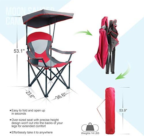 ALPHA CAMP Heavy Duty Canopy Lounge Chair Sunshade Hiking Travel Chair with Cup Holder