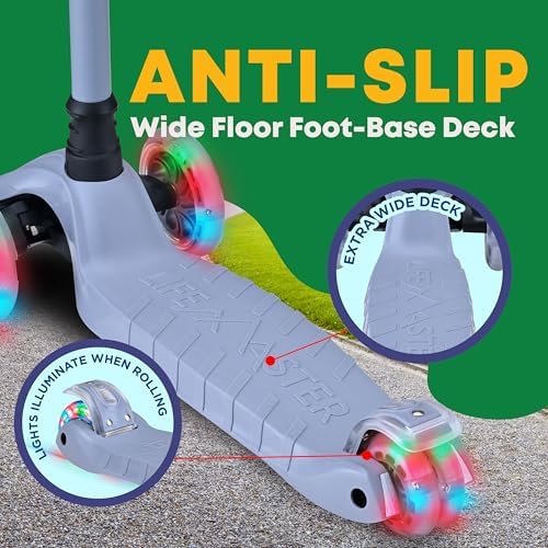 Kids Scooter – Children and Toddler 3 Wheel Kick Scooter – LED Wheel Lights Illuminate When Rolling– Adjustable Handlebar – Indoor and Outdoor