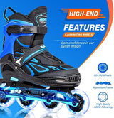 2PM SPORTS Vinal Girls Adjustable Flashing Inline Skates, All Wheels Light Up, Fun Illuminating Skates for Kids Men Adult Women and Boys