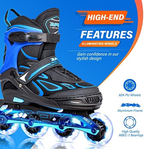 2PM SPORTS Vinal Girls Adjustable Flashing Inline Skates, All Wheels Light Up, Fun Illuminating Skates for Kids Men Adult Women and Boys