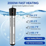 6000mAh Portable Shower for Camping with 2000W Immersion Water Heater – Rechargeable Camp Shower Pump, 4-Mode Filtered Head, LED Display, Outdoor Camping Shower Kit for Travel, Pets & Car Washing