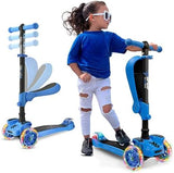 Hurtle 3-Wheeled Scooter for Kids - Wheel LED Lights, Adjustable Lean-to-Steer Handlebar, and Foldable Seat - Sit or Stand Ride with Brake for Boys and Girls Ages 1-14 Years Old