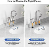 Bathroom Faucets for Sink 3 Hole, Hurran Brushed Nickel Bathroom Sink Faucet with Pop-up Drain and Supply Lines, Stainless Steel Lead-Free Widespread Faucet for Vanity RV, 2 Pack