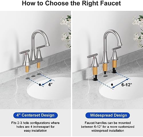 Bathroom Faucets for Sink 3 Hole, Hurran Brushed Nickel Bathroom Sink Faucet with Pop-up Drain and Supply Lines, Stainless Steel Lead-Free Widespread Faucet for Vanity RV Farmhouse Sink