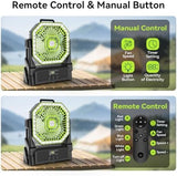 Portable Battery Powered Fan with 4 Lights, 20000mAh Battery Operated Fans with Remote, Outdoor Camping Fan Rechargeable, 4 Speed, 4 Timer for Picnic, Barbecue, Fishing, Home