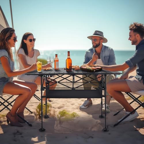 ALPHA CAMP Folding Camping Table, Portable Roll-up Outdoor Table with Adjustable Height, Large Storage Bag and Carrying Bag, Tall Aluminum Table for Indoor & Outdoor Picnic BBQ Backyards Beach