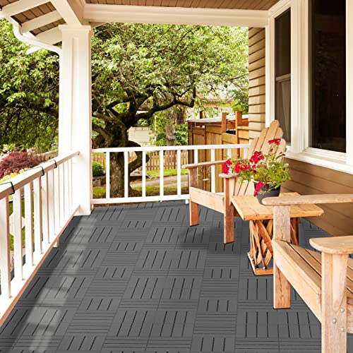 Goovilla Plastic Interlocking Deck Tiles, 9 Pack , 12"x12" Waterproof Outdoor Flooring All Weather Use, Patio Floor Decking Tiles for Porch Poolside Balcony Backyard, Dark Grey