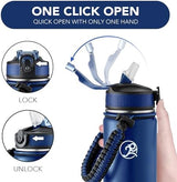 GOSWAG Insulated Sports Water Bottle, 24oz 2 Lids(with Straw/No Straw), Stainless Steel Water Bottles with Paracord Handle, Insulated Thermos with Double-Wall Vacuum Insulation