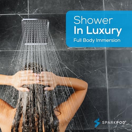 SparkPod Shower Head - High Pressure Rain - Premium Quality Luxury Design - 1-Min Install - Easy Clean Adjustable Replacement for Your Bathroom Shower Heads (Luxury Polished Chrome, 6 Inch Square)
