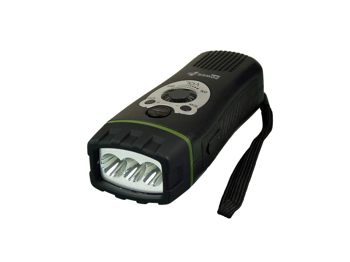 POWERplus Wolf Dynamo FM Scan Radio Flashlight, Steel, Black