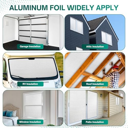Window Insulation for Summer Heat, Reflective Insulation Roll 24 in X 10 Feet, Double-Sided Aluminum Foam Core Radiant Barrier Kit with Tape for RV Windows Door