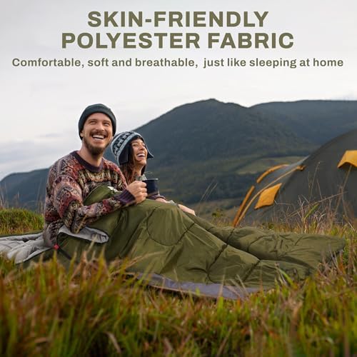 Sleeping Bag for Adults Teens Kids Cold Warm Weather, Portable Waterproof & Lightweight, Compact with Compression Sack, for 3-4 Seasons Camping, Backpacking, Hiking, Travel, Indoors Outdoors