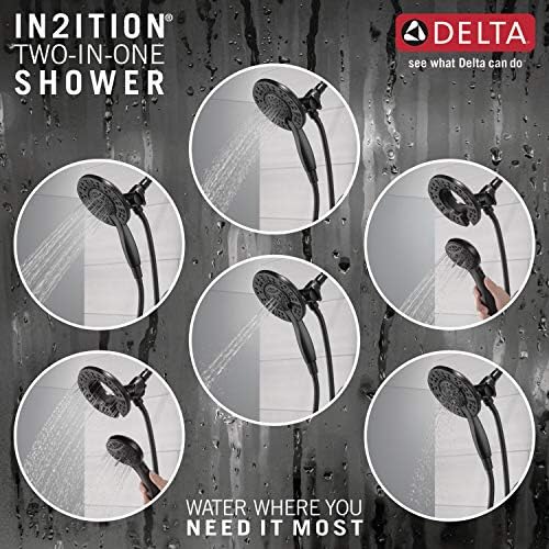 Delta Faucet Arvo 14 Series Single-Handle Tub and Shower Trim Kit, Shower Faucet with 4-Spray In2ition 2-in-1 Dual Hand Held Shower Head with Hose, Matte Black 144840-BL-I (Valve Included)