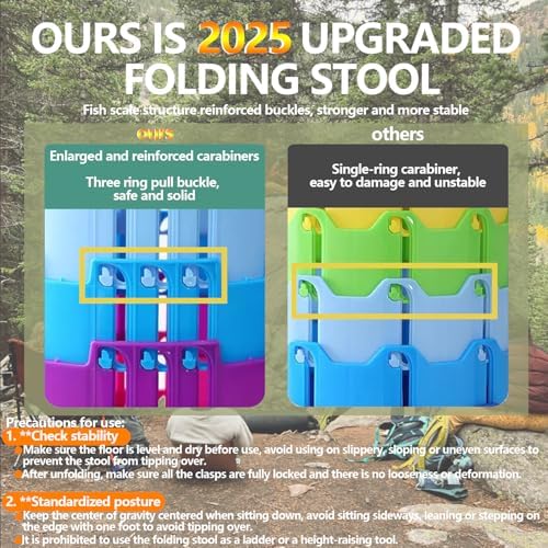 2025 Collapsible Stool Chair, Max 660lb Upgraded Folding Stool, Lightweight, Sturdy, Adjustable, Portable, Foldable Seat Stools for Outdoor Camping Fishing Hiking BBQ
