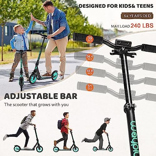 Kick Scooter for Ages 6+,Kid, Teens & Adults. Max Load 240 LBS. Foldable, Lightweight, 8IN Big Wheels for Kids, Teen and Adults, 4 Adjustable Levels. Bearing ABEC9
