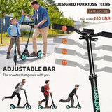 Kick Scooter for Ages 6+,Kid, Teens & Adults. Max Load 240 LBS. Foldable, Lightweight, 8IN Big Wheels for Kids, Teen and Adults, 4 Adjustable Levels. Bearing ABEC9