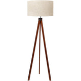 LEPOWER Wood Tripod Floor Lamp, Mid Century Standing Lamp, Modern Design Studying Light for Living Room, Bedroom, Study and Office, Flaxen Linen Shade with E26 Base Brown