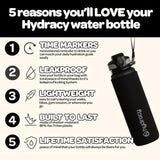 Hydracy Water Bottle with Time Marker -Large BPA Free Water Bottle & No Sweat Sleeve -Leak Proof Gym Bottle with Fruit Infuser Strainer & Times to Drink -Ideal for Fitness Sports & Outdoors