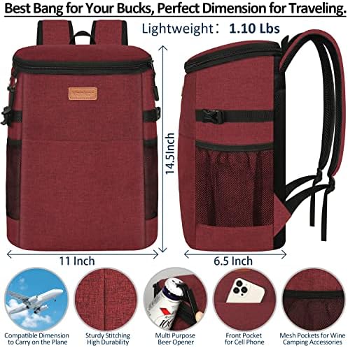 Camping Cooler Backpack 30 Cans, Soft Backpack Coolers Insulated Leak Proof Travel Cooler Bag Waterproof Lunch Picnic Beach Work Trip Thermal Bag Drink Beverage Beer Bag Cooler