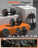 FEIERDUN Adjustable Dumbbells, 20/30/40/45/70/90lbs Free Weight Set with Connector, 5 in1 Dumbbells Set Used as Barbell, Kettlebells, Push up Stand, Weight Plate, Fitness Exercises for Home Gym Suitable Men/Women