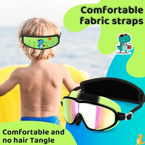 Vvinca Kids Swim Goggles for Age 2-8, Toddler-Goggles with Fabric Strap No Leak Pain-Free, Anti-Fog Goggles for Girls Boys