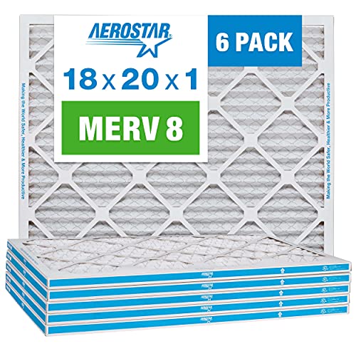 Aerostar 18x20x1 MERV 8 - 6 Count - High Efficiency Pleated HVAC, Furnace & Air Conditioner Filters - Removes Dust, Lint, Mold & Allergy-Causing Pollen