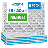 Aerostar 18x20x1 MERV 8 - 6 Count - High Efficiency Pleated HVAC, Furnace & Air Conditioner Filters - Removes Dust, Lint, Mold & Allergy-Causing Pollen