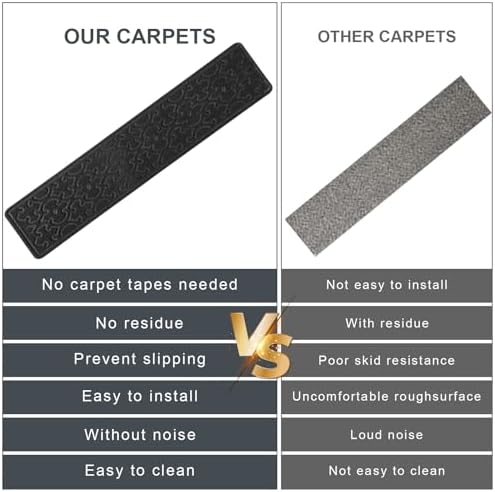 15Pcs Stair Treads for Wooden Steps With Self Adhesive, 8"x30" Non Slip Stair Runners-Peel & Stick Indoor Stair Carpet Runner, Resistant Runner for Kids, Elders and Pets, Black