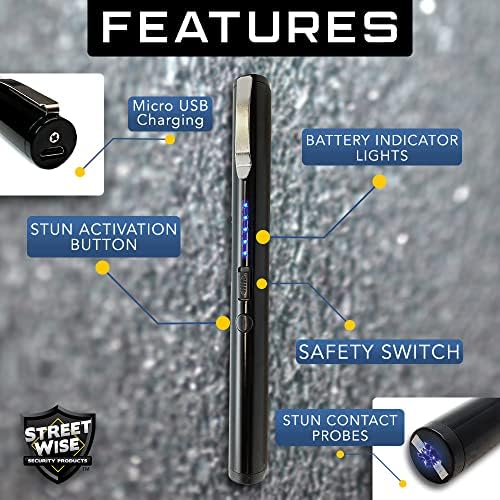 Streetwise Pain Pen 25,000,000 Stun Gun for Self Defense - Tactical Stun Pen for Women and Men, USB Rechargeable, Battery Indicator, Durable Clip, Compact and Concealable for Protection