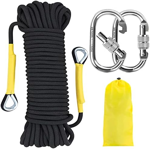 NTR Orange/Black/Blue/Green Climbing Rope 10M(32ft) 20M(64ft) 30M(96ft) 50M(160ft), 8MM Static Rock Climbing Rope with 2 Steel Hooks, Rappelling Rope for Outdoor, Hiking Safety Escape Rope