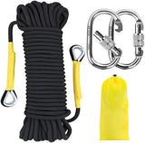 NTR Orange/Black/Blue/Green Climbing Rope 10M(32ft) 20M(64ft) 30M(96ft) 50M(160ft), 8MM Static Rock Climbing Rope with 2 Steel Hooks, Rappelling Rope for Outdoor, Hiking Safety Escape Rope