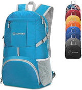 ZOMAKE Lightweight Packable Backpack 35L, Light Foldable Backpacks Water Resistant Collapsible Hiking Bag, Compact Folding Day Pack for Travel Camping(Light Blue)