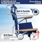 Tommy Bahama 5-Position Classic Lay Flat Folding Backpack Beach Chair, Blue and Green Stripe , 23" x 25.25" x 31.5"
