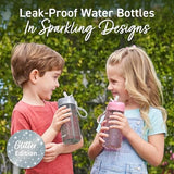 Bentgo Kids Water Bottle - Leak-Proof, Durable Tritan, BPA-Free 15 oz. Cup for Kids/Toddlers Ages 3+, Safe Sip Spout, Carrying Handle, & Dishwasher Safe for School (Glitter Edition - Silver)