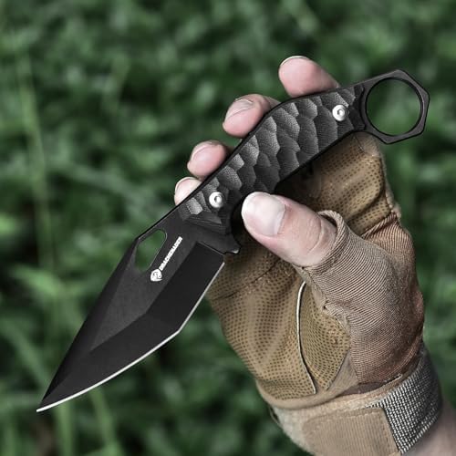Survival Knife SEAL-FULL BLACK 9" EDC Fixed Blade Tactical Horizontal Carry Knife for Men with Kydex Sheath, 5mm Thick Stainless Steel, G10 Anti-Slip Handle, Ideal for Gifting, Full Black
