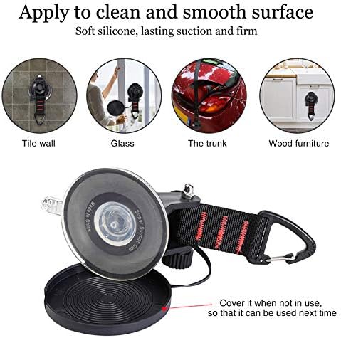 CONBOLA Suction Cup Hooks Heavy Duty 4 Pieces Car Camping Essentials Upgraded Tie Down Suction Cup Camper Accessories with Securing Hook Strong Power for RV Boat Window Glass Camping Trap.(4 pcs)