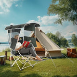 Nice C 2-P Green Camping Chair with Canopy, Shades, Removable Footrest, Cooler Bag, Cup Holder, Foldable, Portable, Outdoor, 400 lbs Capacity