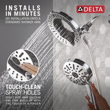 Delta Faucet 6-Setting In2ition 2-in-1 Dual Shower Head with ProClean Spray, Chrome Round Shower Head with Hose, Hand Held Shower Head, Chrome 75655