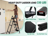 5 Step Folding Heavy Duty Step Ladder, 330 Lbs Load, Black, Iron & Plastic, 46 Inch Tall, Anti-Slip, Multi-Position, Indoor/Outdoor