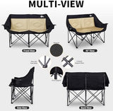 Double Camping Chair Loveseat Camping Chair Double Folding Chair Camp Chairs for Adults Heavy Duty Two Person Camp Chair Padded Camping Couch 2 Person Lawn Chairs - Support 650 lbs - Khaki