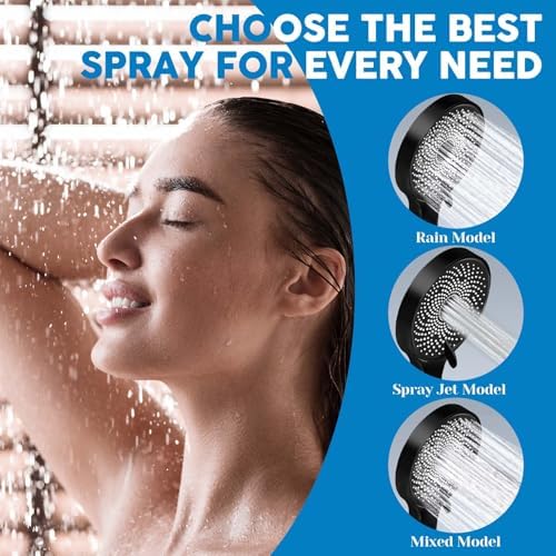 Shower Head,8”Rain Shower Head with Handheld Spray Combo and Adjustable Extension Arm/3-Way Flow Regulator/Shower System,High Pressure Rain Fall Hose,Matt Black