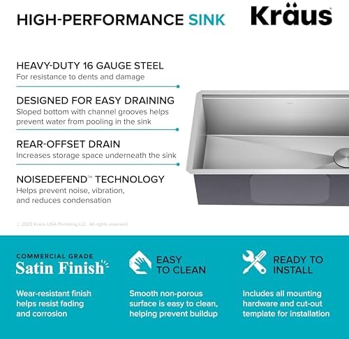 KRAUS Kore Workstation 32-inch Undermount 16 Gauge Stainless Steel Kitchen Sink, Single Bowl Kitchen Sink with Accessories, KWU110-32